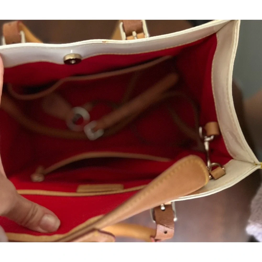 Dooney & Bourke Janine Ivory Cream Leather Satchel Tan Trim Red Lining Vintage